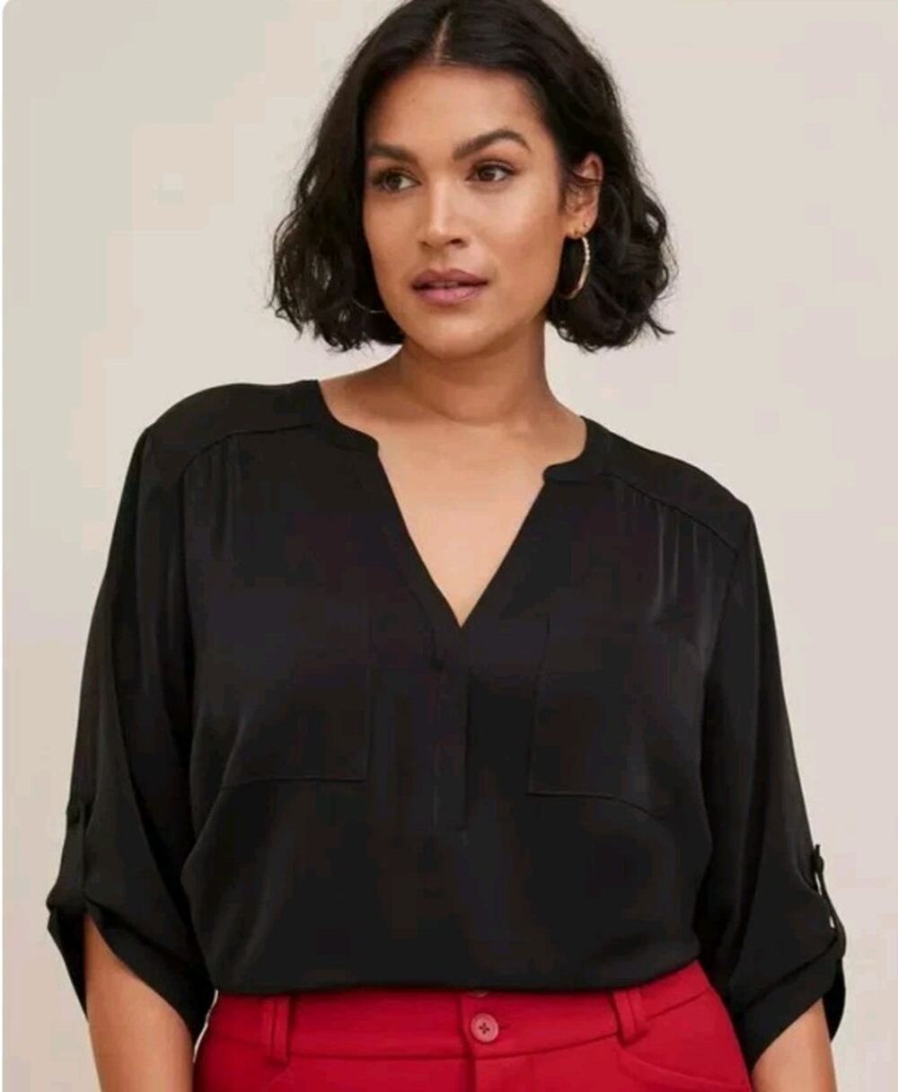 Torrid black Harper Studio Crepe de Chine Pullover Blouse 3/4 Sleeve